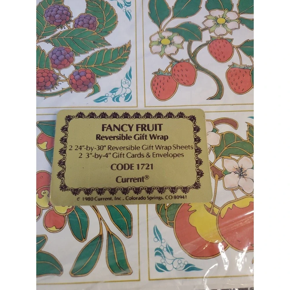 Vtg Fruit Flat Gift Wrapping Paper 2 Sheets 24